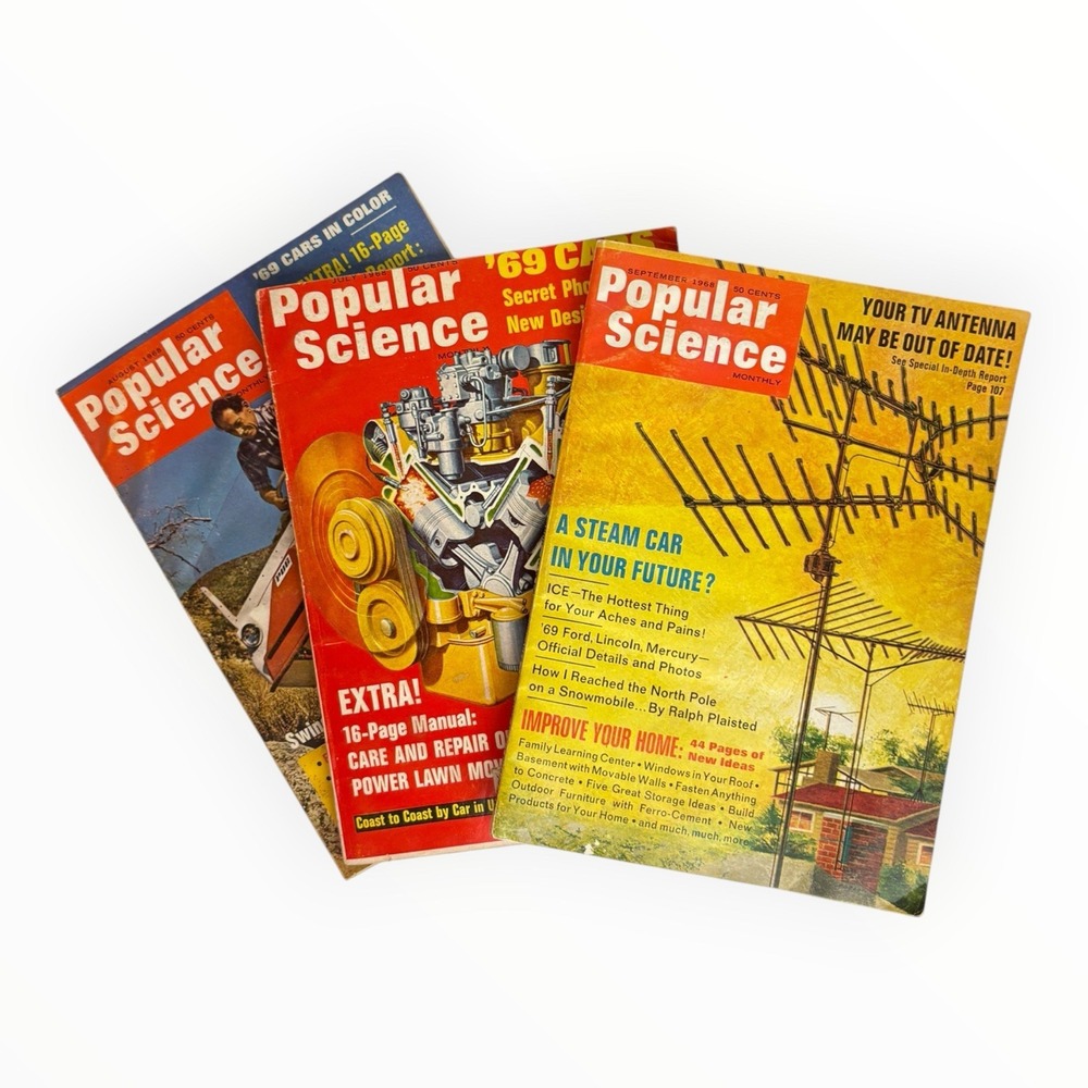 Vintage 1968 Popular Science Magazine Lot of 3 7/68 8/68 9/68 Steam Car Ford